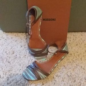 Missoni knit leather open toe flat sandals